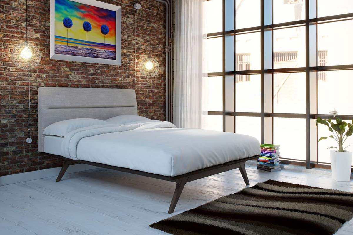 A bed in mid-century modern style from Modway
